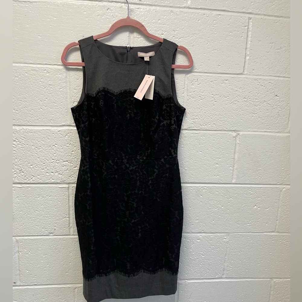 Banana Republic Gray/Black Lace Inset Sheath Dress Sz. 10P NWT - Picture 2 of 8